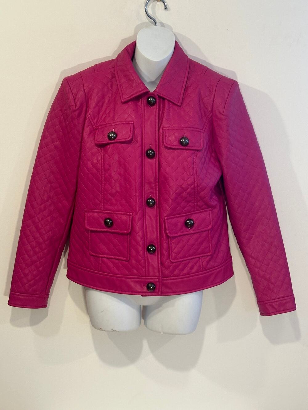 G by Giuliana Black Label Hot Pink Faux Leather Quilted Shacket Jacket Small